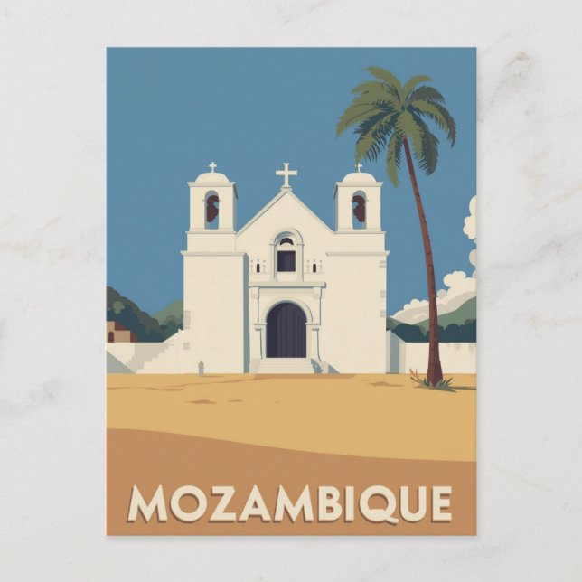 Vintage Mozambique Travel Poster Church Art Postcard (Front)