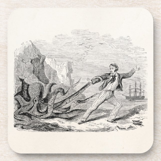 Vintage Mr. Beale Pouple Octopus Template Blank Coaster (Front)