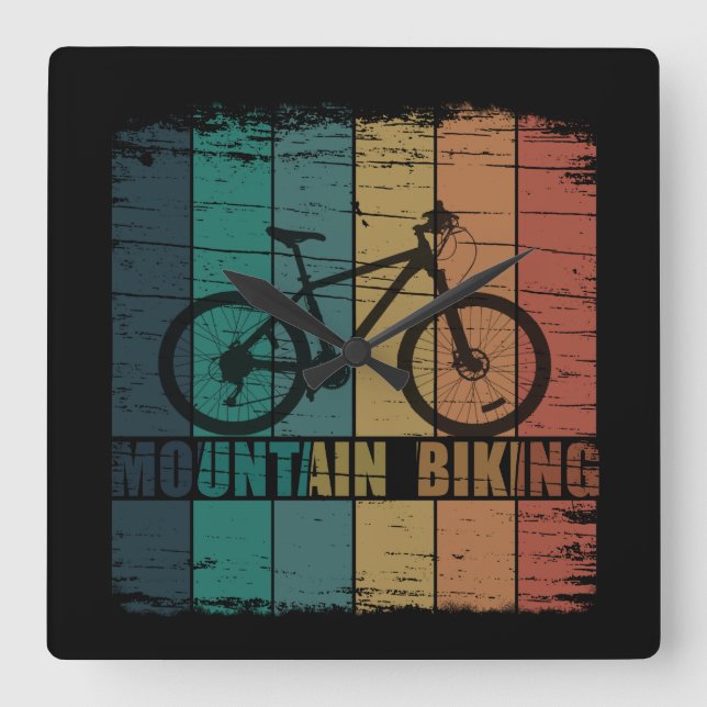 Vintage Mtb Mountain Biking Square Wall Clock (Front)