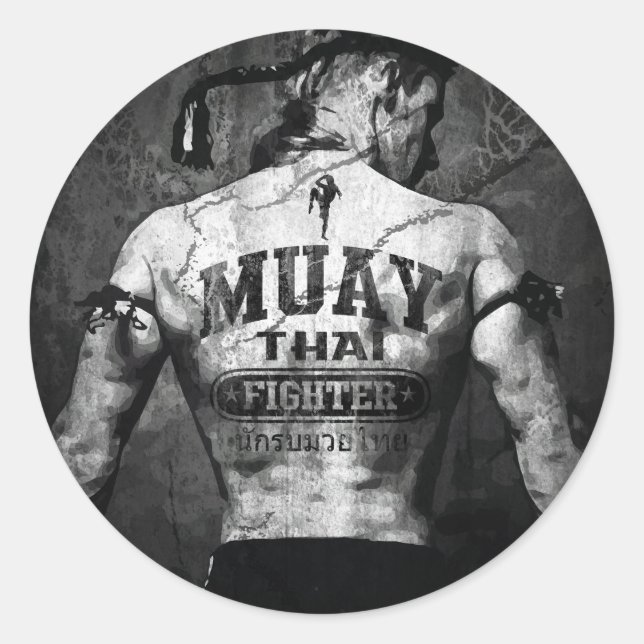 Vintage Muay Thai Fighter Classic Round Sticker (Front)