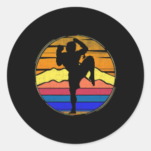 Vintage Muay Thai Retro Sunset Funny Kickboxing Gi Classic Round Sticker