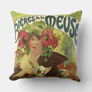 Vintage Mucha Beer Advertisement Cushion