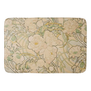 	Vintage Mucha Peony Flower Botanical Garden Art Bath Mat