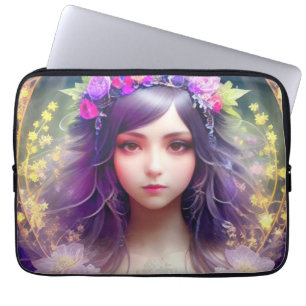 Vintage Mucha Style Beautiful Woman Portrait Laptop Sleeve