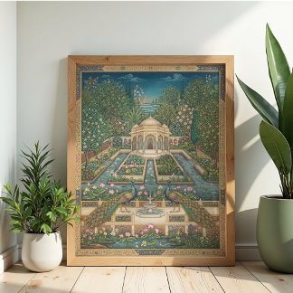 Vintage Mughal Miniature Peacock Indian Art Poster