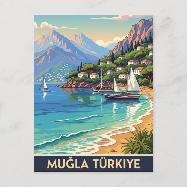 Vintage Mugla Turkey Travel Postcard (Front)