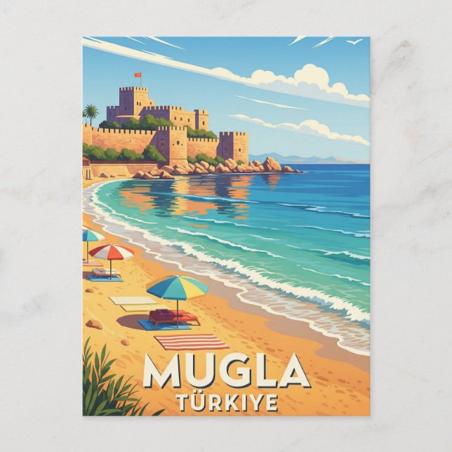 Vintage Mugla Turkey Travel Postcard (Front)