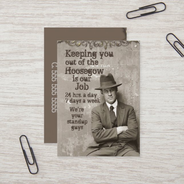 Vintage mugshot bail bonds business card (Front/Back In Situ)