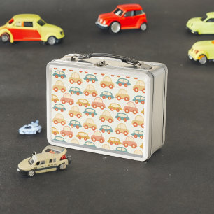Vintage Multicolor Cars Pattern   Metal Lunch Box