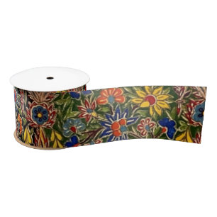 Vintage Multicolored Floral Pattern Satin Ribbon