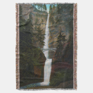 Vintage Multnomah Falls Oregon Throw Blanket