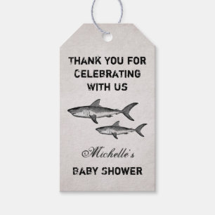 Vintage Mum and Baby Shark Ocean Beach Baby Shower Gift Tags