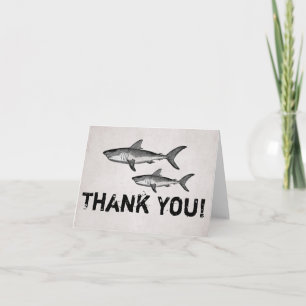 Vintage Mum and Baby Sharks Ocean ~Beach Thank You Card