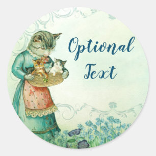 Vintage Mum Cat with Kittens  Classic Round Sticker
