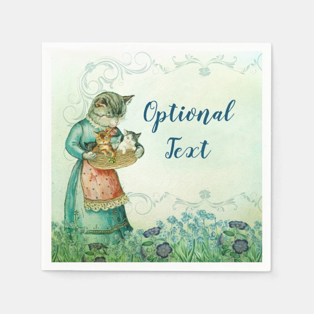 Vintage Mum Cat with Kittens  Napkin (Front)
