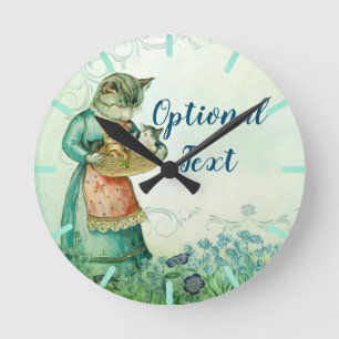 Vintage Mum Cat with Kittens  Round Clock