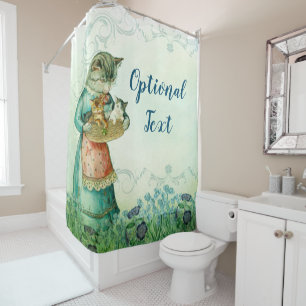 Vintage Mum Cat with Kittens Shower Curtain