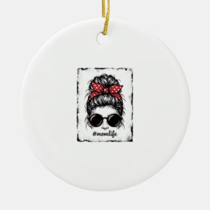 Vintage Mum Life Messy Bun Bandanna Shirt Design_1 Ceramic Tree Decoration