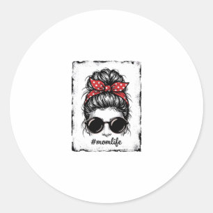 Vintage Mum Life Messy Bun Bandanna Shirt Design_1 Classic Round Sticker