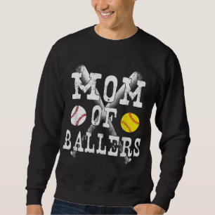 Vintage Mum of Ballers Funny Baseball Softball Lov Sweatshirt