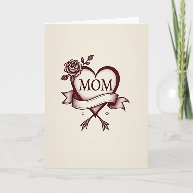 Vintage Mum Tattoo Heart Card (Front)