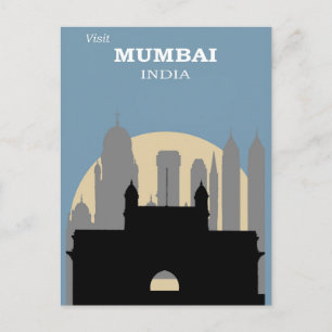Vintage Mumbai India City Skyline Travel Postcard