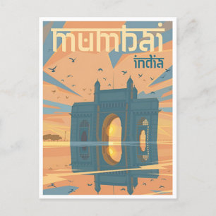 Vintage Mumbai, India Travel watercolor tourism Postcard