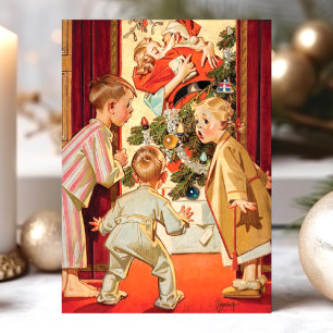 Vintage Mummy Kissing Santa Claus Christmas Holiday Card