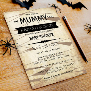 Vintage Mummy To Be   Halloween Baby Shower Invitation