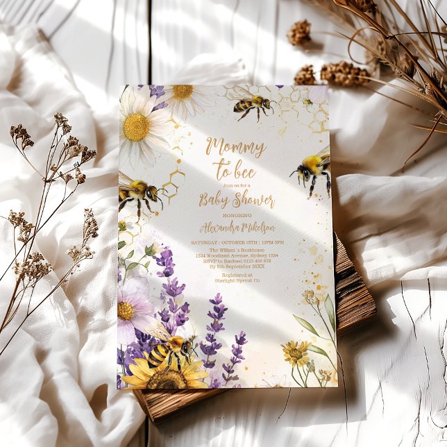 Vintage Mummy to Bee Wildflowers Baby Shower Invitation (Creator Uploaded)