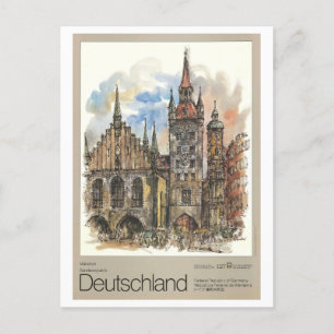 Vintage Munich Germany Watercolor Travel Poster Postcard