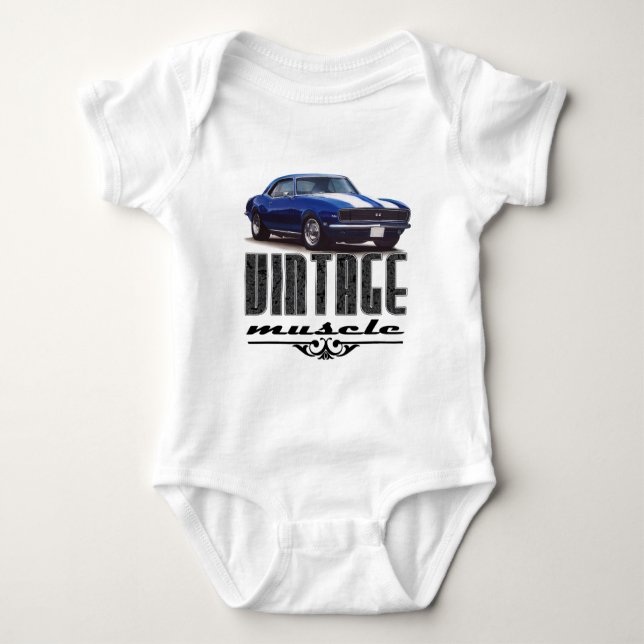 Vintage Muscle Blue Camaro Baby Bodysuit (Front)