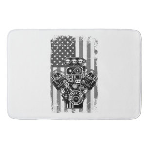 Vintage Muscle Car Piston American Flag Funny Mech Bath Mat