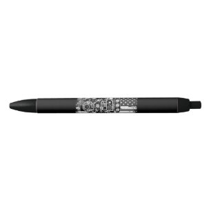 Vintage Muscle Car Piston American Flag Funny Mech Black Ink Pen