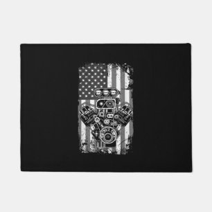 Vintage Muscle Car Piston American Flag Funny Mech Doormat