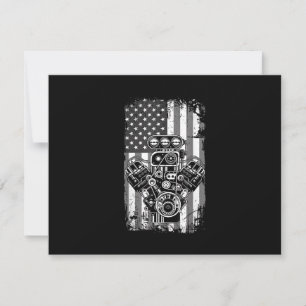 Vintage Muscle Car Piston American Flag Funny Mech Invitation