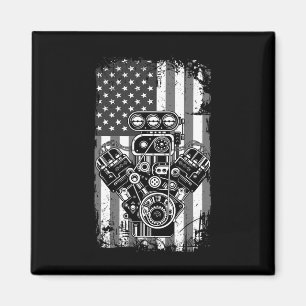 Vintage Muscle Car Piston American Flag Funny Mech Magnet