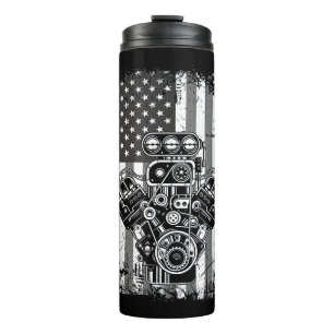 Vintage Muscle Car Piston American Flag Funny Mech Thermal Tumbler