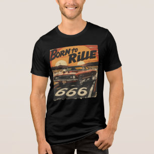 "Vintage Muscle Car T-Shirt - Retro Route 66 Graph Tri-Blend Shirt