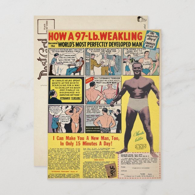 Vintage Muscle Comic Book Advertisement Postcard (Front/Back)