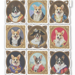Vintage Museum Wall, Hilarious Corgi Dog Portraits
