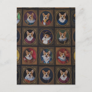 Vintage Museum Wall, Hilarious Corgi Dog Portraits Postcard