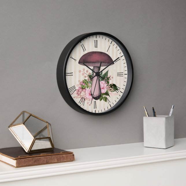 Vintage Mushroom and Floral Compilation  Clock (Office)