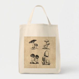 Vintage Mushroom Art Illustration Tote Bag