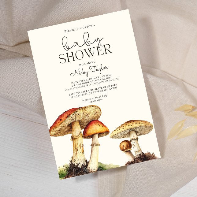 Vintage Mushroom Botanical Baby Shower Invitation (Creator Uploaded)