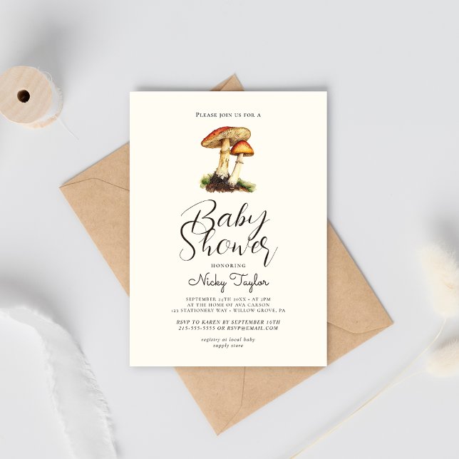 Vintage Mushroom Botanical Baby Shower Invitation (Creator Uploaded)