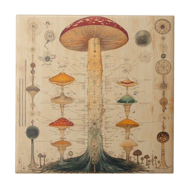 Vintage Mushroom Botanical Chart (11) Tile (Front)