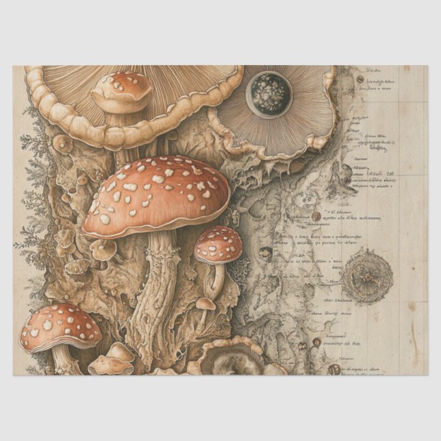 Vintage Mushroom Botanical Chart (1) Tissue Paper (Front)
