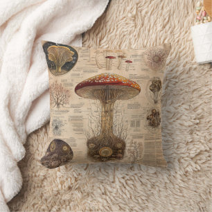 Vintage Mushroom Botanical Chart (2) Cushion