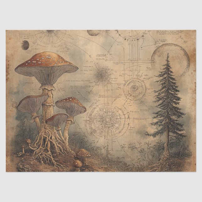 Vintage Mushroom Botanical Chart (3) Tissue Paper (Front)